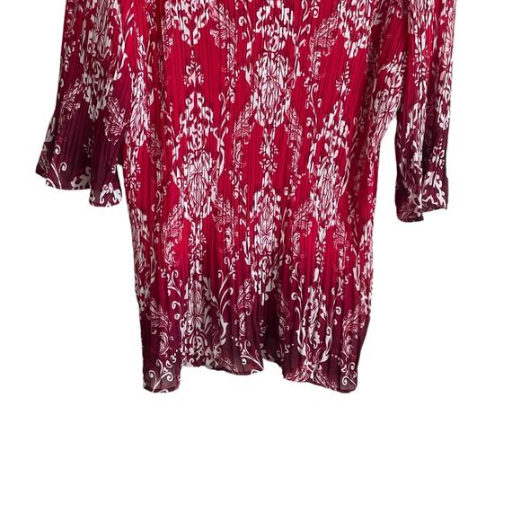 Maggie Barnes‎ Women Top 3X Red Damask Print Crinkle Beaded Dressy Mature Office - Picture 7 of 10